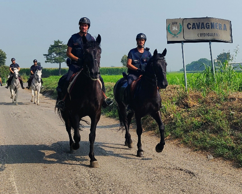 Carabinieri a cavallo controllano le aree rurali e impervie del Pavese