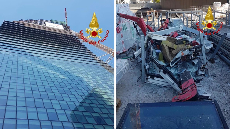 Gru precipita dal grattacielo a City Life: volo di 180 metri