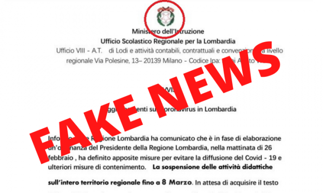 Scuole chiuse anche la prossima settimana, ma è una fake news