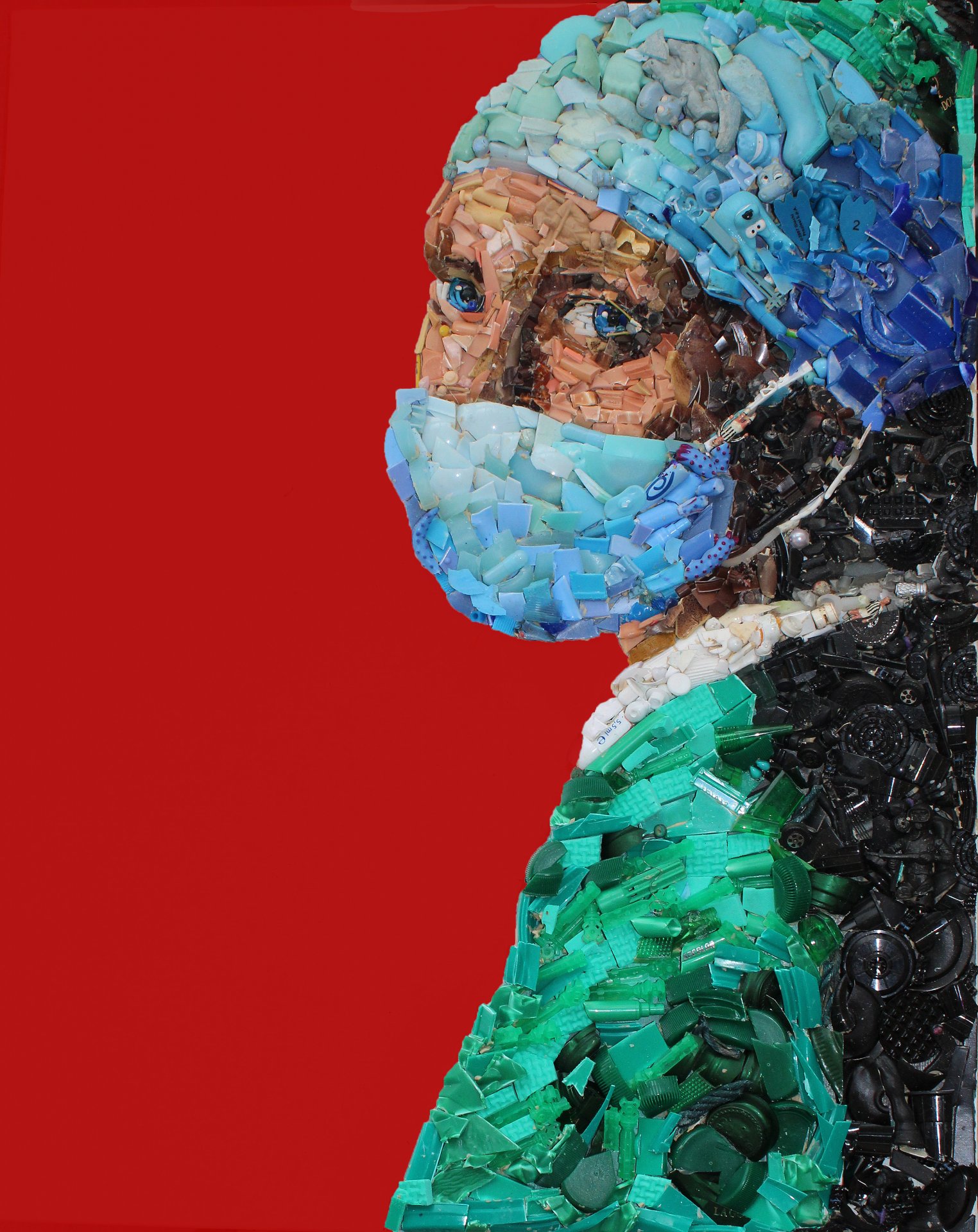 L'infermiera con l'orecchino di perla, 2020, oggetti e resina su tavola, 40 x 50 cm