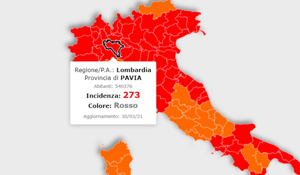 Ancora in calo l’incidenza dei contagi, ma Pavia resta sempre sopra quota 250