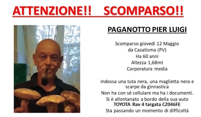 Scomparso in Oltrepò, aiutateci a trovare Pier Luigi