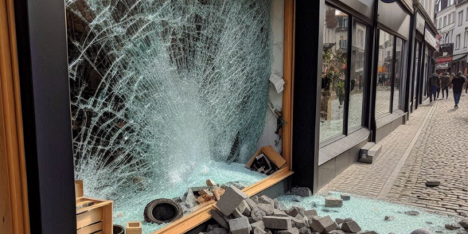 Frantuma in mille pezzi le vetrine dei negozi e poi si dà alla fuga