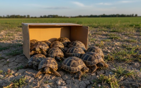 Sequestrate 13 tartarughe di terra abbandonate all’interno di una scatola in Lomellina